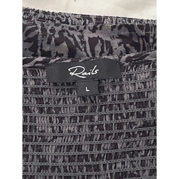 Rails Zana Dress Women’s Large Charcoal Animal Print Mini Smocked - Picture 14 of 14